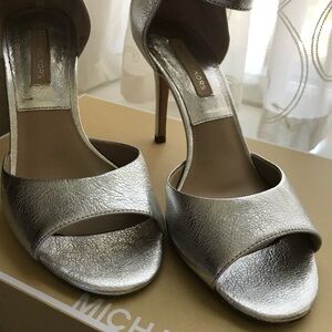 Michael Kors Metallic Silver Open-Toe High Heel Sandals